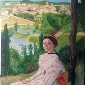 Painting titled "Vue du village d'ap…" by Arnaud Montenon, Original Artwork, Oil