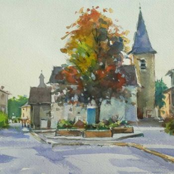 Painting titled "Tomblaine le matin…" by Christian Arnould, Original Artwork, Watercolor