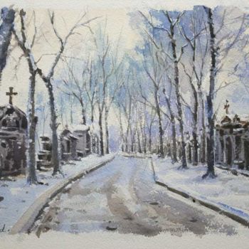 Pittura intitolato "L'hiver au  Père La…" da Christian Arnould, Opera d'arte originale, Acquarello