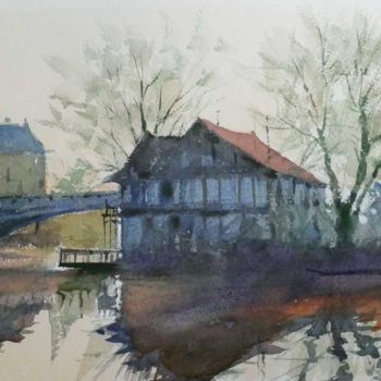 Peinture intitulée "Base nautique de Sa…" par Christian Arnould, Œuvre d'art originale, Aquarelle