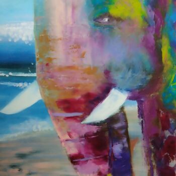 Malerei mit dem Titel "Слон і море" von Iaroslava Chezlova, Original-Kunstwerk, Öl