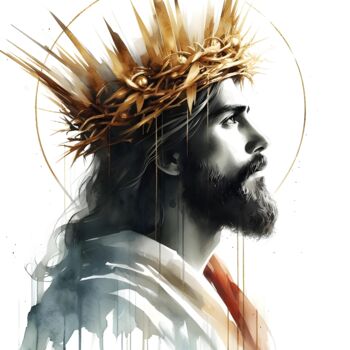 Digital Arts titled "Le Christ, Roi éter…" by Arscena, Original Artwork, Digital Painting Mounted on Wood Stretcher frame