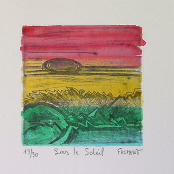 "SOUS LE SOLEIL REF.…" başlıklı Baskıresim Michèle Froment tarafından, Orijinal sanat, Gravür Karton üzerine monte edilmiş