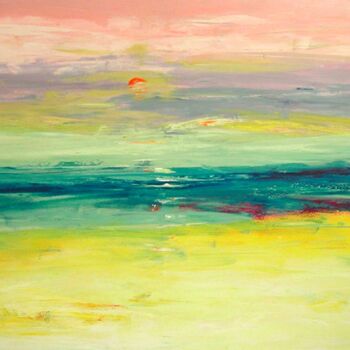 Painting titled "COUCHER DE SOLEIL R…" by Michèle Froment, Original Artwork, Oil Mounted on Wood Stretcher frame