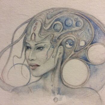 Painting titled "Medusa" by Art-Water, Original Artwork, Watercolor