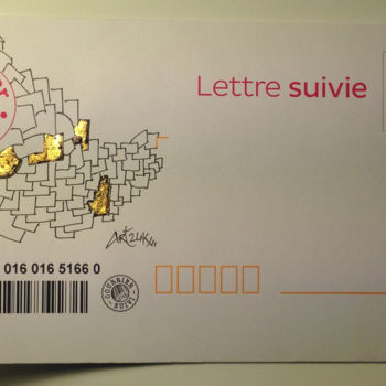 Dessin intitulée "ART POSTAL GOLD ART…" par Art24k, Œuvre d'art originale, Encre