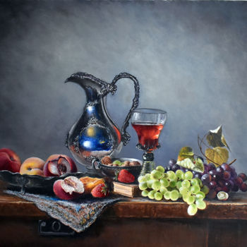 Schilderij getiteld "Juicy peach on a kn…" door Alex Bond, Origineel Kunstwerk, Olie