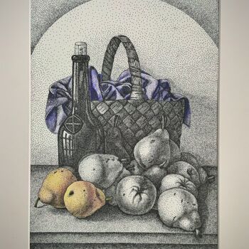 Desenho intitulada "Nature morte aux po…" por Anerosh, Obras de arte originais, Tinta Montado em Outro painel rígido