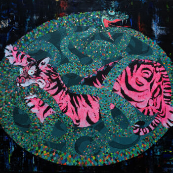 Peinture intitulée "Tiger and snake Pai…" par Anastasia Balabina, Œuvre d'art originale, Huile