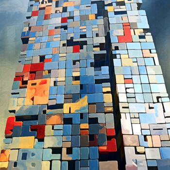 Arte digital titulada "Tetris Trade Center" por Artcypia, Obra de arte original, Imagen generada por IA