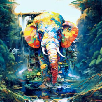 Arts numériques intitulée "Elephant Paradise" par Artcypia, Œuvre d'art originale, Image générée par l'IA