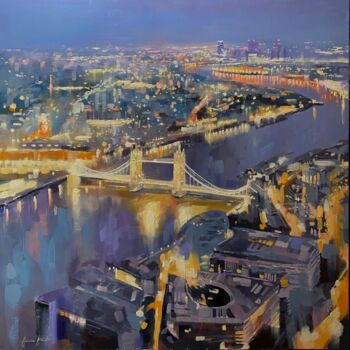 Pintura intitulada ""London lights"orig…" por Artem Grunyka, Obras de arte originais, Óleo Montado em Armação em madeira