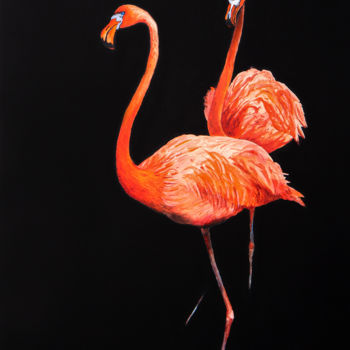 Peinture intitulée "Flamingos love" par Artem Pavlyukov, Œuvre d'art originale, Aquarelle