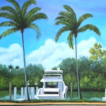 「Miami yacht marina」というタイトルの絵画 Artemio Alvarezによって, オリジナルのアートワーク, オイル