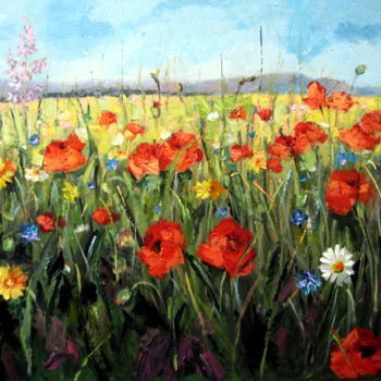 Painting titled "Field of Flowers" by Gheorghe Iergucz, Original Artwork, Oil