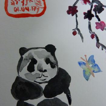 Painting titled ""Panda,butterfly an…" by Indira Yartsev, Original Artwork