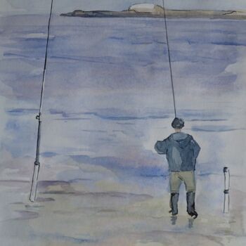 Pintura intitulada "Peindre, pêcher et…" por Isabelle Tanguy, Obras de arte originais, Aquarela