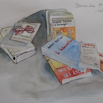 Painting titled "OUVREZ LES LIBRAIRI…" by Isabelle Tanguy, Original Artwork, Watercolor
