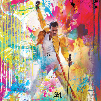 「Freddie Mercury」というタイトルのデジタルアーツ 2kyffによって, オリジナルのアートワーク, デジタル絵画 ウッドストレッチャーフレームにマウント