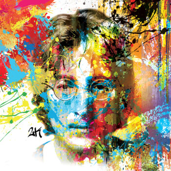 Digital Arts titled "John Lennon" by 2kyff, Original Artwork, Digital Painting Mounted on Wood Stretcher frame