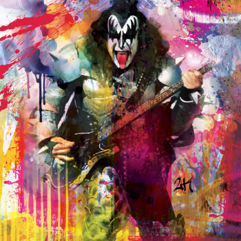 Digital Arts titled "Gene Simmons - Kiss" by 2kyff, Original Artwork, Digital Painting Mounted on Wood Stretcher frame