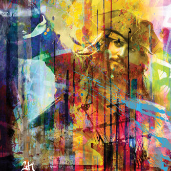 「Jack Sparrow」というタイトルのデジタルアーツ 2kyffによって, オリジナルのアートワーク, デジタル絵画 ウッドストレッチャーフレームにマウント