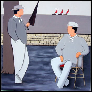 Pittura intitolato "Discussion sur la t…" da Jacques Yvernogeau, Opera d'arte originale, Olio