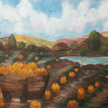 Painting titled "A Lot Of Pumpkins" by Artistry By Ajanta, Original Artwork, Watercolor