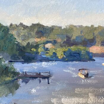 Schilderij getiteld "Lake Chabot evening…" door Artkaso, Origineel Kunstwerk, Olie