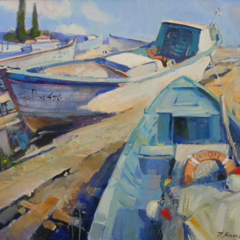 Schilderij getiteld "лодки Помория" door Igor Khilko, Origineel Kunstwerk, Olie