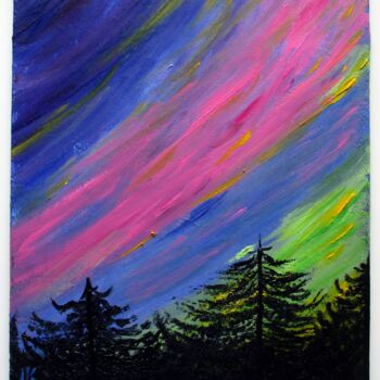 Pittura intitolato "Aurora Borealis Oil…" da Luiza Kozich (Artkingdom7), Opera d'arte originale, Olio