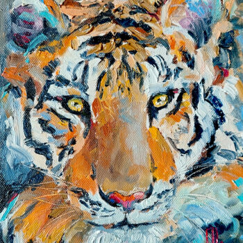 Pintura intitulada "Tiger" por Olesya Lopatina, Obras de arte originais, Óleo Montado em Painel de madeira