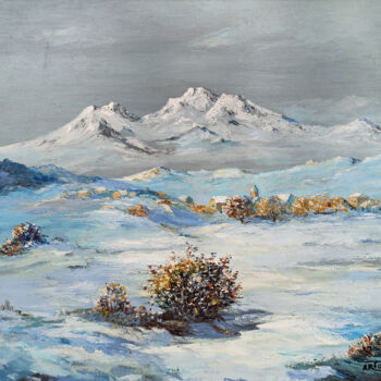 「Winter landscape -…」というタイトルの絵画 Arto Mkrtchyanによって, オリジナルのアートワーク, オイル ウッドストレッチャーフレームにマウント