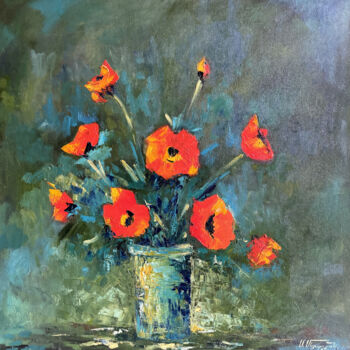 Malerei mit dem Titel "Vase of wild poppies" von Arto Mkrtchyan, Original-Kunstwerk, Öl Auf Keilrahmen aus Holz montiert