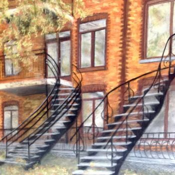 Painting titled "Maison Montréal" by Obrey, Original Artwork, Pastel