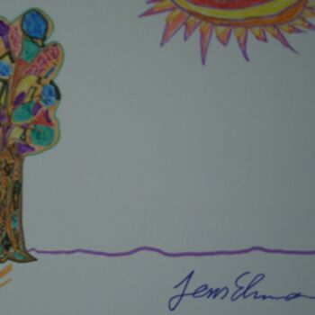 Dessin intitulée "Titel: Baum im Sonn…" par Jens Ehmann, Œuvre d'art originale, Marqueur