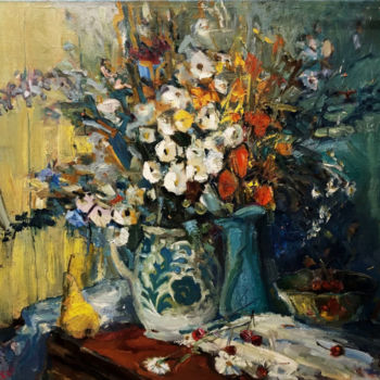 Malerei mit dem Titel "August flowers" von Viktor Volkov, Original-Kunstwerk, Öl