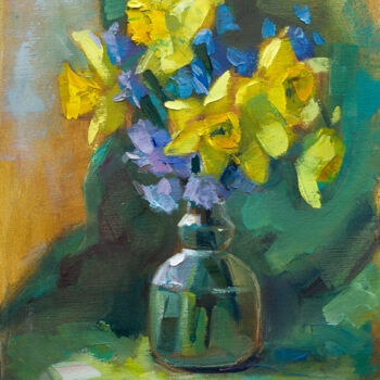 Painting titled "Spring flowers" by Arus Pashikyan, Original Artwork, Oil Mounted on Wood Stretcher frame