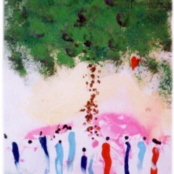 Картина под названием "Tree and The People" - Arushiart, Подлинное произведение искусства, Масло
