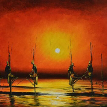 Pittura intitolato "Witnessing the Suns…" da Aryawansa Kumarasinghe, Opera d'arte originale, Acrilico Montato su Telaio per…