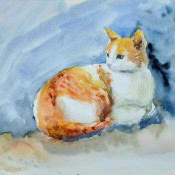 Pintura intitulada "Orange and white ta…" por Asha Sudhaker Shenoy, Obras de arte originais, Aquarela