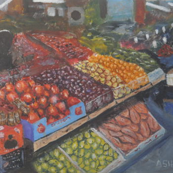 Malarstwo zatytułowany „market 2” autorstwa Asher, Oryginalna praca, Olej