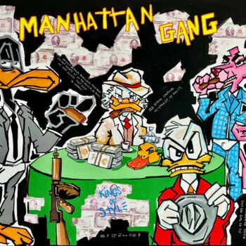 Painting titled "Manhattan Gang" by Patrice Almodovar, Original Artwork, Acrylic Mounted on Wood Stretcher frame