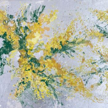 Painting titled ""Les mimosas" 55X45…" by Pascale Kuentz, Original Artwork, Pigments Mounted on Wood Stretcher frame