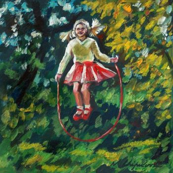 Painting titled "Jeu à la corde" by Nathalia Chipilova, Original Artwork, Oil