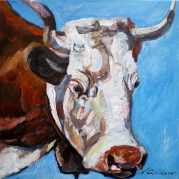 Painting titled "Tête de vache rouss…" by Nathalia Chipilova, Original Artwork, Acrylic