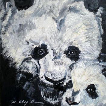 Painting titled "Panda mère et son f…" by Nathalia Chipilova, Original Artwork, Acrylic