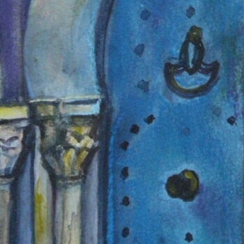 Peinture intitulée "Porte bleue" par Nathalia Chipilova, Œuvre d'art originale, Aquarelle Monté sur Carton