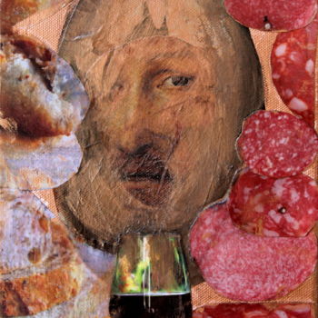 Collagen mit dem Titel "Du pain, du vin, du…" von Nathalia Chipilova, Original-Kunstwerk, Scherenschnitt