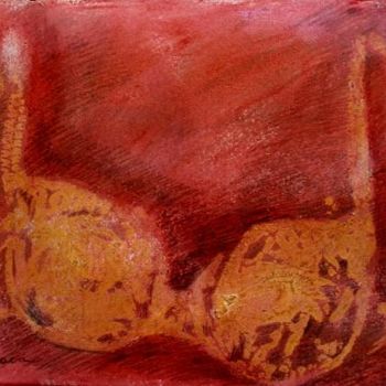 Painting titled "Gold Bra on Red" by Nathalia Chipilova, Original Artwork, Oil